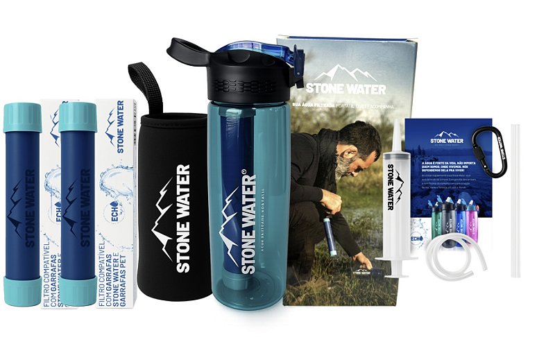 Garrafa Stone Water com filtro + 2 filtros extras + GANHE 4 Acessórios