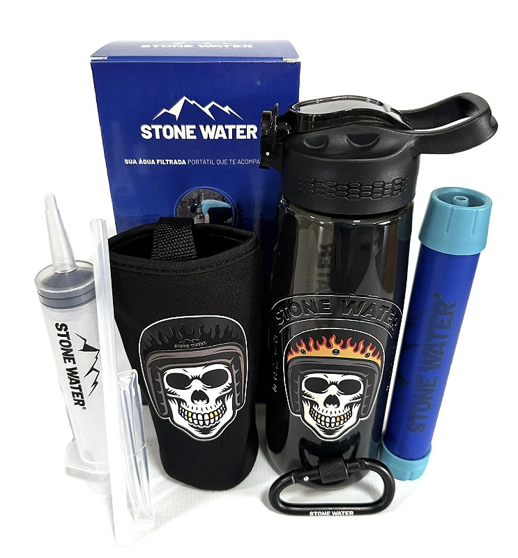 Garrafa Stone Water com filtro Edição Especial MOTOCICLISTA + Capa Térmica + GANHE 4 Acessórios