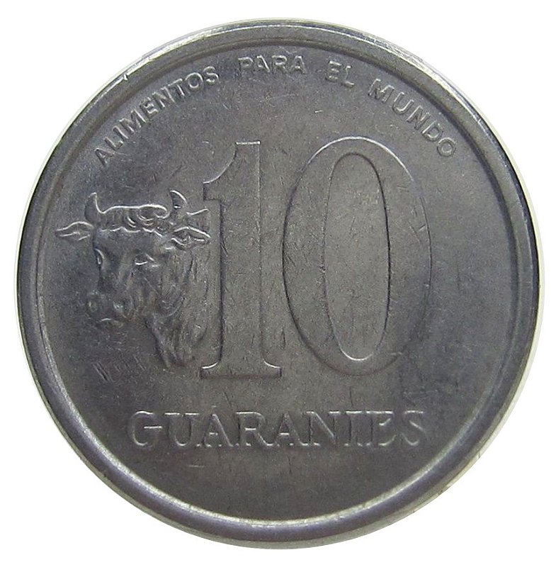 Moeda de 10 Guaranis 1978 MBC Paraguai América Numismática Virtual