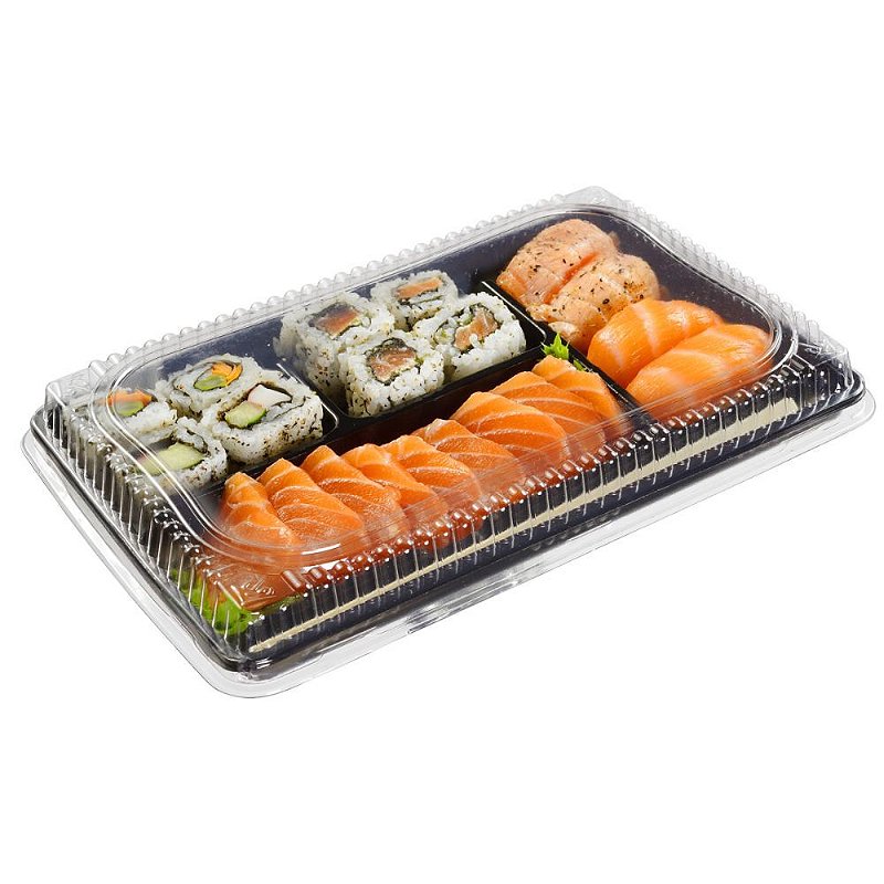 Embalagem NP 430S Div - Bandeja Retangular Pequena Sushi Com Divisória - As  melhores embalagens e produtos para delivery! Plasul Embalagens