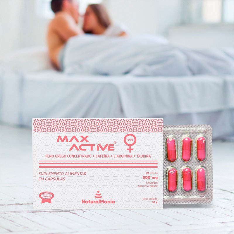 Suplemento alimentar de Feno grego concentrado + Cafeína + L Carnitina + Taurina em cápsulas Max Active FEMME