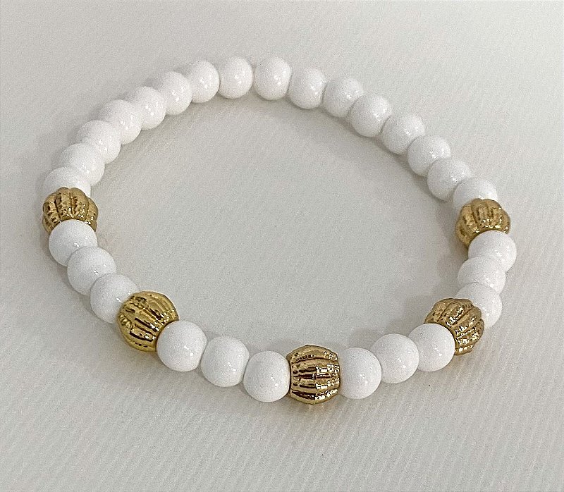 Pulseira Murano branco e dourado