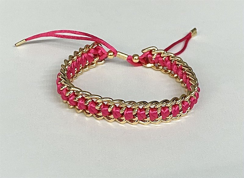 Pulseira ajustável fio de seda pink