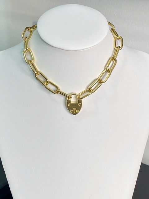 Choker cadeado coração dourado