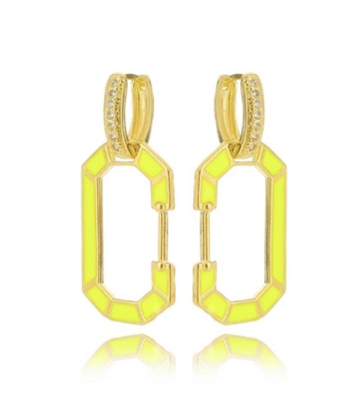 Brinco mosquetão amarelo neon dourado