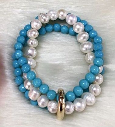 Pulseira Murano turquesa e pérolas de água doce