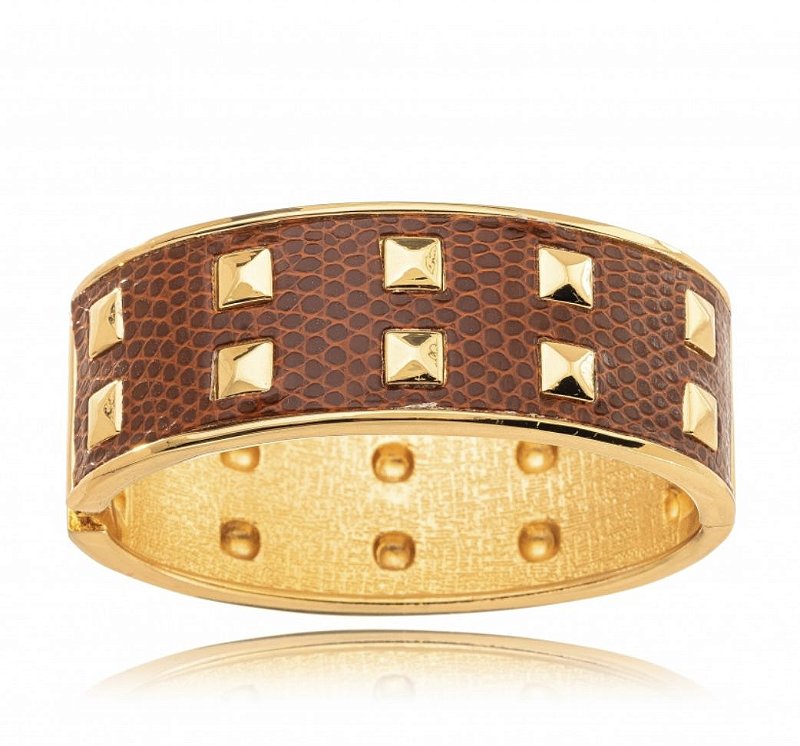 Bracelete Spike couro caramelo