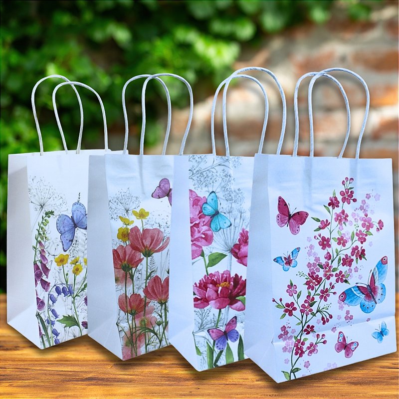 Kit 12 Sacolas de Papel para Presente tema Floral 15x8x21cm - Edimais ...