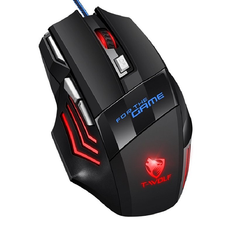 Mouse Gamer USB T-Wolf 3200 DPI 7 Botões e Leds RGB - RIKATECH