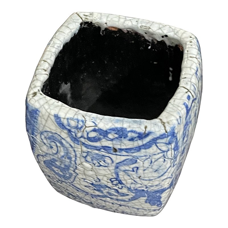 Antigo vaso importado , craquelê, azul e branco mede 17 cm
