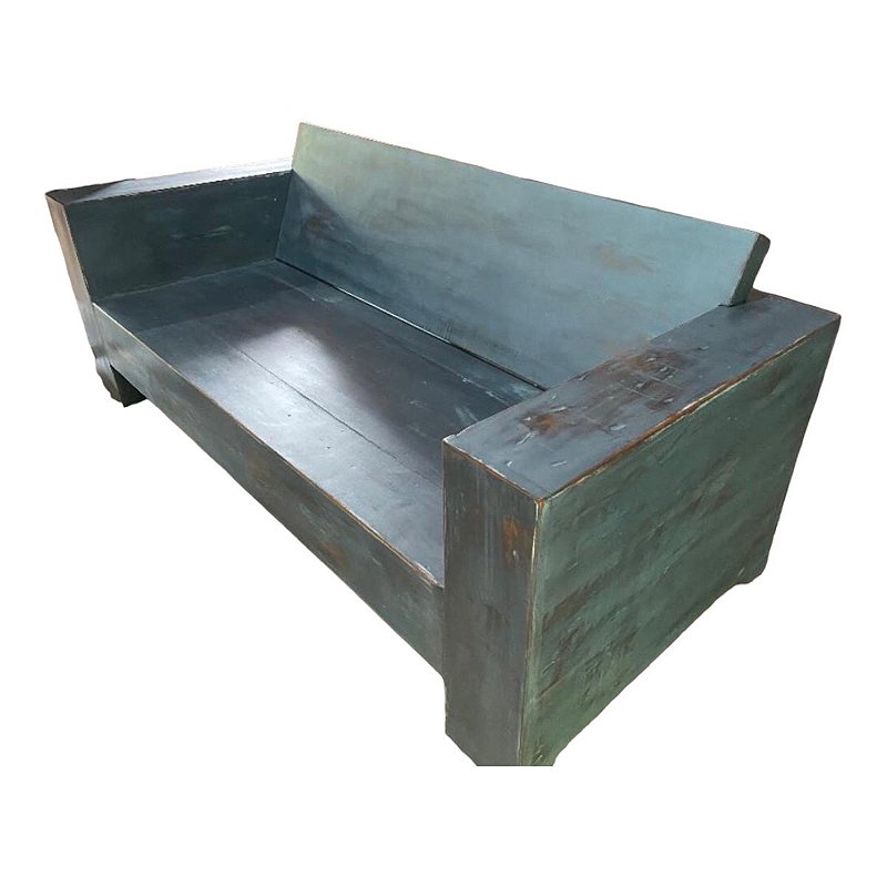 Lindo e grande banco, sofá , em madeira com pátina azul, braços e encosto, impecável, mede 2,02x87 cm largura