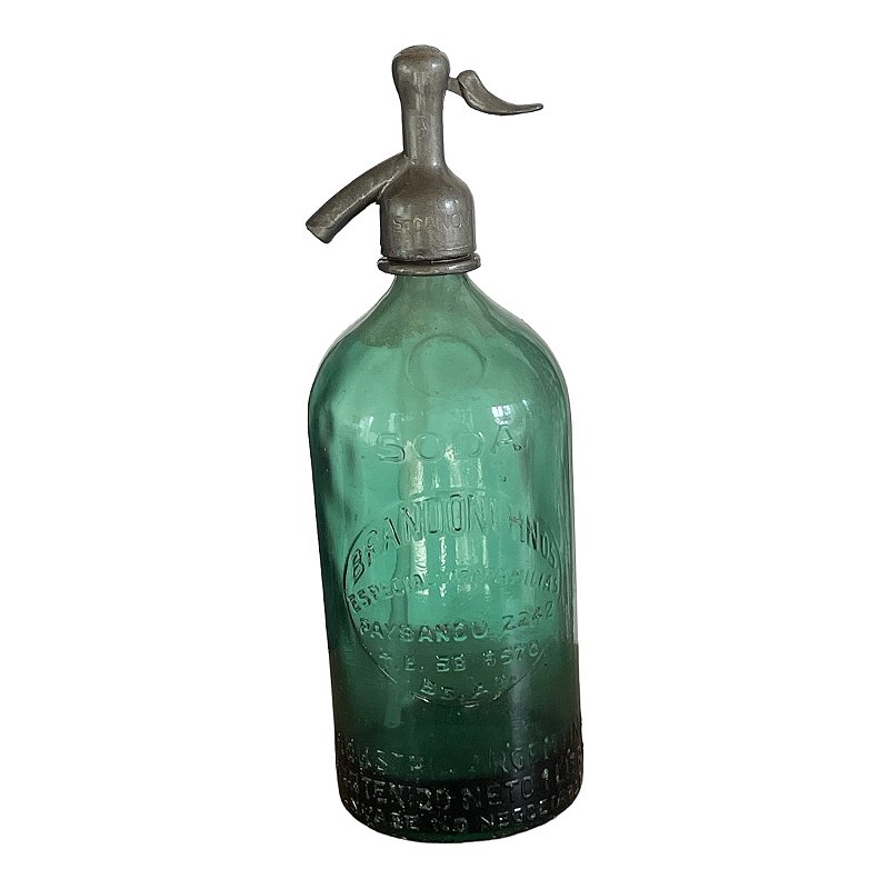 Antiga garrafa decorativa em vidro grosso na cor verde , sifão, mede 32x13 cm diâmetro