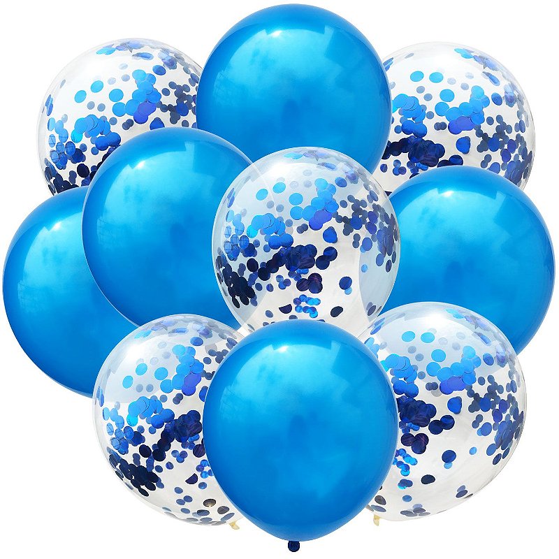 KIT ARRANJO BALÃO BEXIGA AZUL E CRISTAL COM CONFETES C/10UN R.248_238