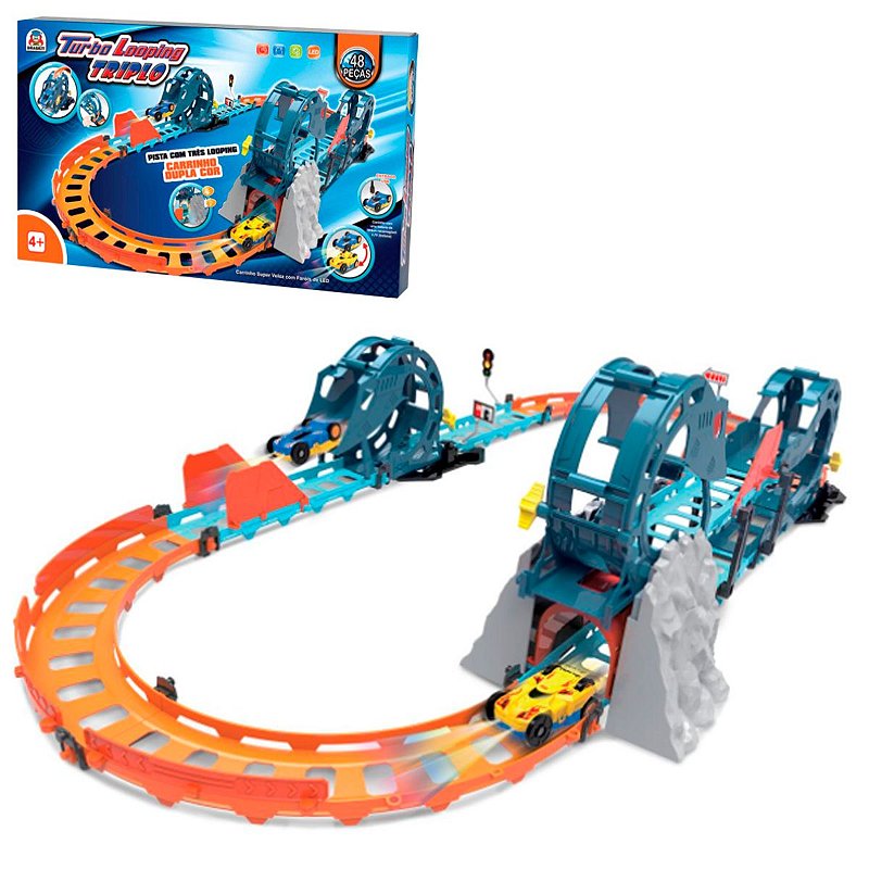 Pista Carrinho Infantil Tipo Hotwheels Duplo Looping Braskit