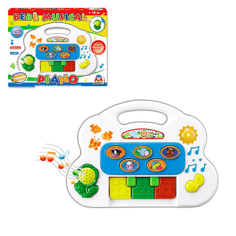 Brinquedo Piano Musical Animal Azul Sons Educativo - Braskit - Shop Macrozao
