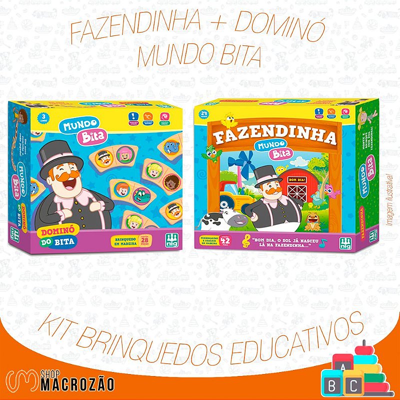 Kit 2 Jogos Mundo Bita Infantil Educativo Peças em Madeira - Nig