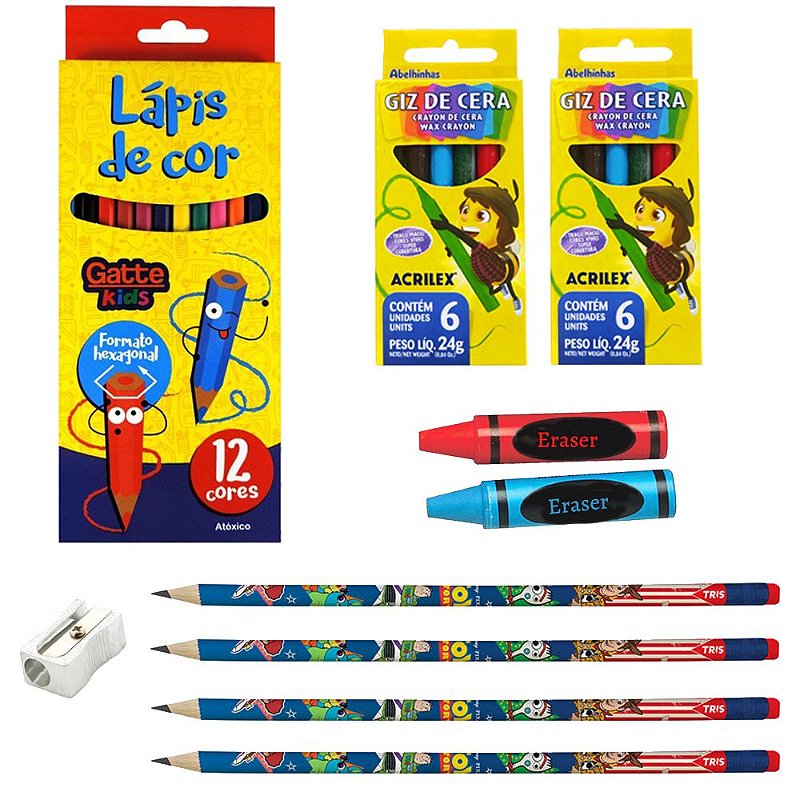 Kit Escolar Jardim Infantil Desenho E Pintura Arte 16 Peças - Shop Macrozao