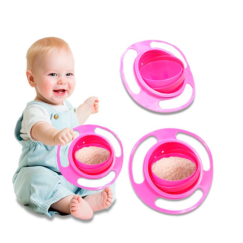 Prato Giratório + Copo Infantil 360° Não Derrama Rosa - Shop Macrozao