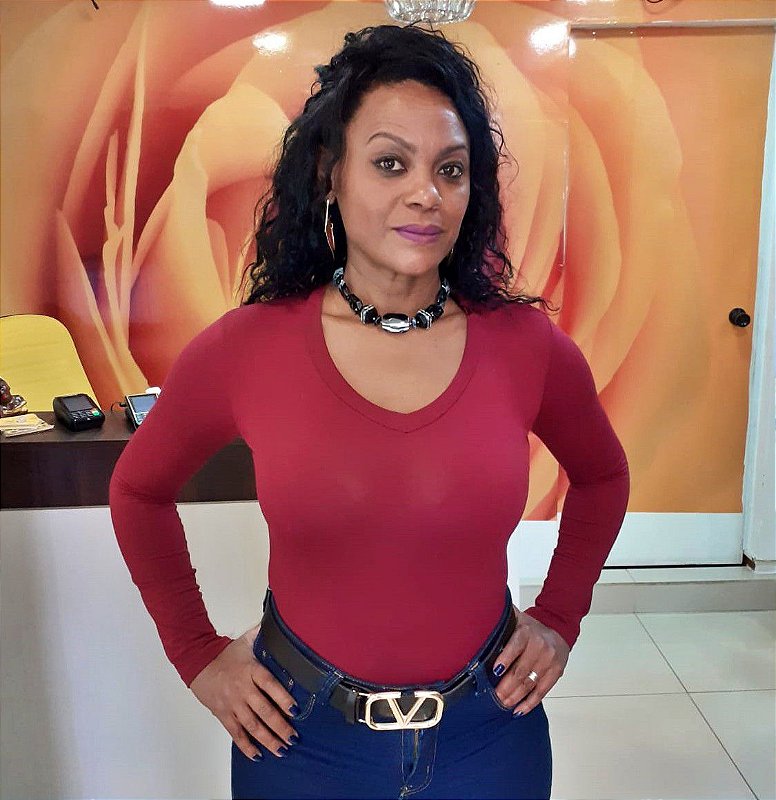 Blusa Basica Viscolycra Gola V Manga Longa Amicia Fashion