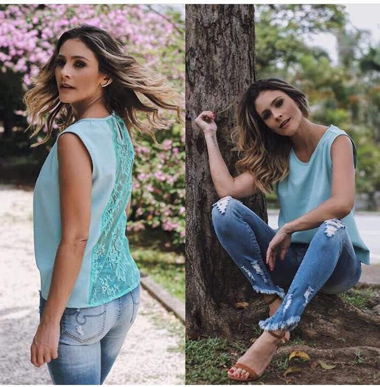 Regata Jeanseria com Renda nas Costas Paradise Blue