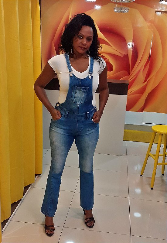 Macacão (Jardineira) Flare Jeans Azul