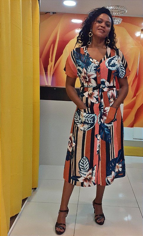 Vestido Midi  LG em Viscose Estampada