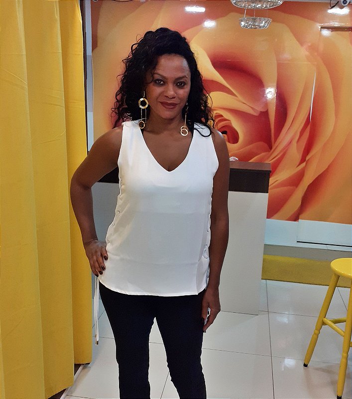 Blusa Feminina Jeanseria com trançado nas laterais branca