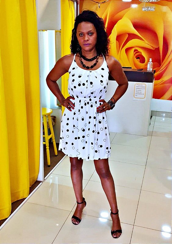 Vestido em Viscose de Alça Branco Estampado