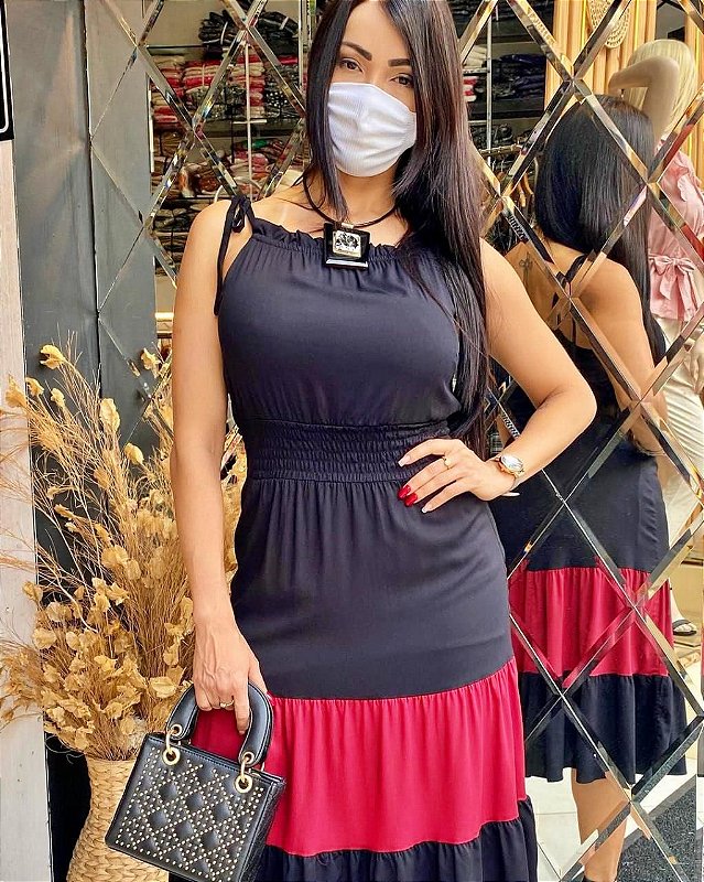 Vestido Midi Bicolor Viscose Elastano