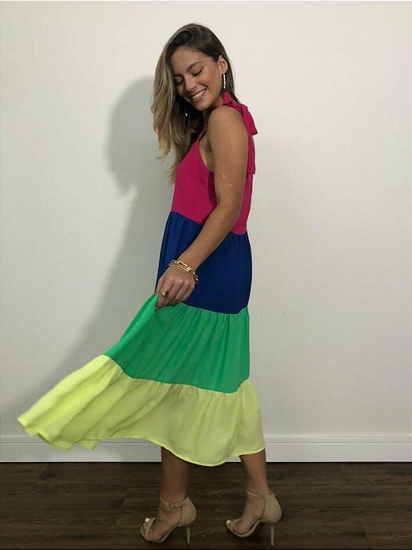 Vestido Midi Color Amarração nas Alças 1
