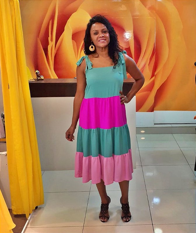 Vestido Midi Color Amarração nas Alças 2