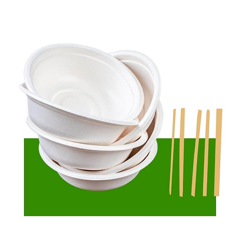 Kit Bowl Bagaço Cana de Açúcar ml Biodegradável un ANDERS Pack Descartáveis