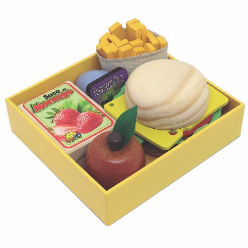 Kit de Comidinha de Brinquedo Infantil Madeira Lanche 10 Pçs