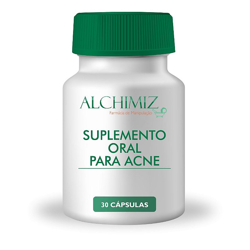 Suplemento oral para acne 30 cápsulas ; Vitamina A 10.000UI Vitamina B6  50mg Vitamina C 300mg Zinco Quelato 30mg Cobre Quelato 1mg - Alchimiz  Farmácia de Manipulação
