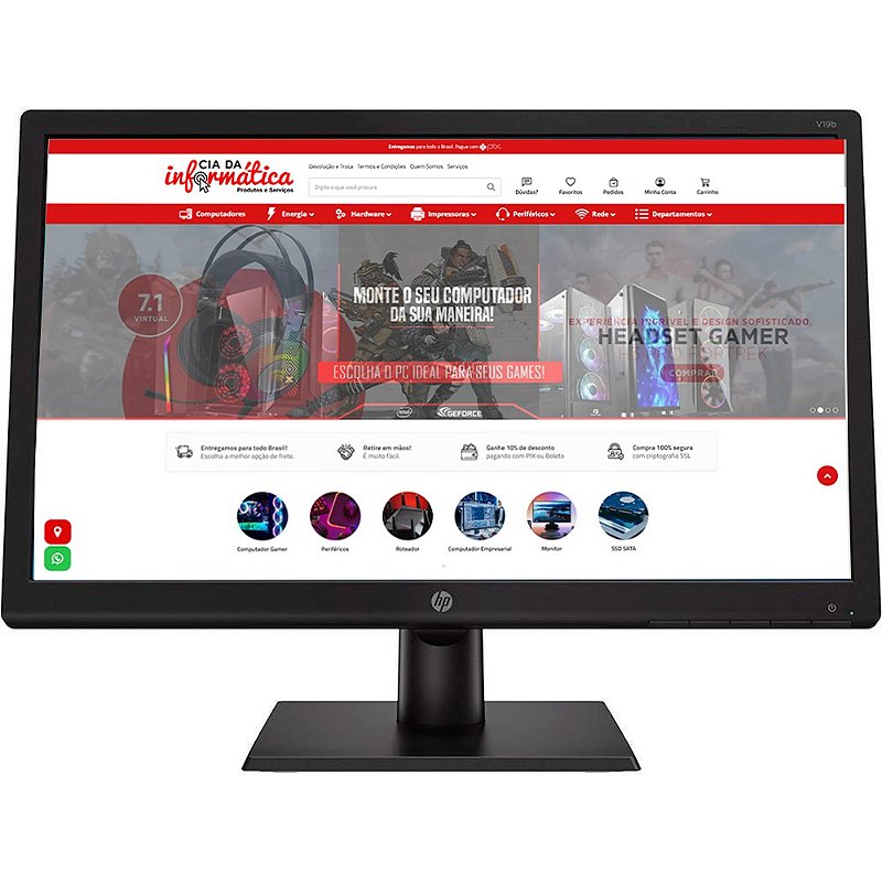 Monitor HP LED 18,5" VGA Widescreen 768p 60Hz V19B 2XM32AAAC4 Cia da