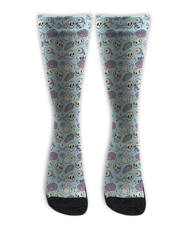 Meia Cano Alto - Caveirinha Halloween BLUE