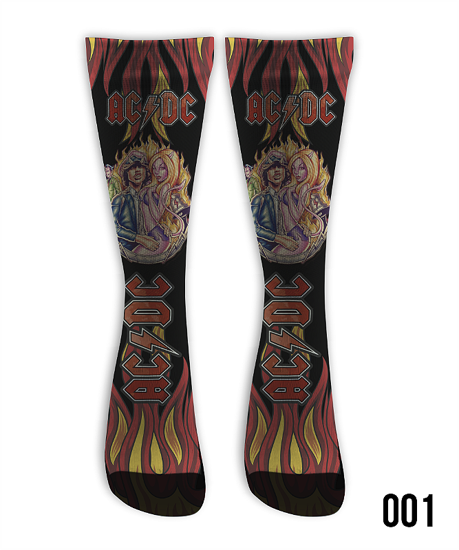 Meia Cano Alto - ACDC Flames Black