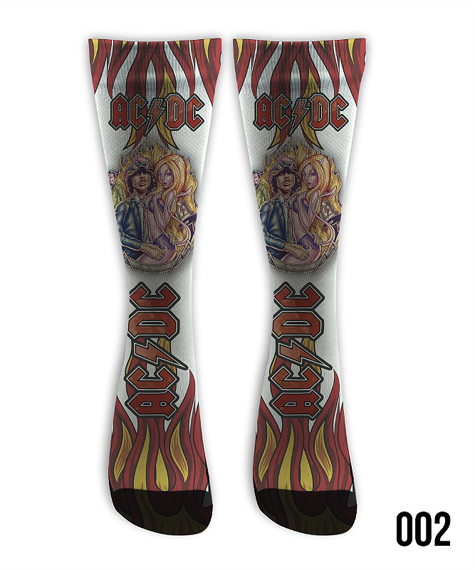 Meia Cano Alto - ACDC Flames White