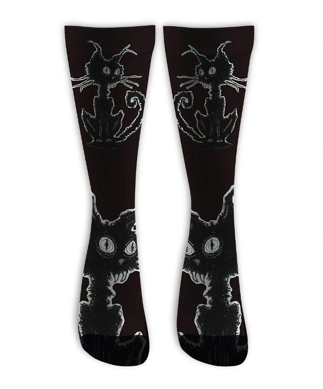 Meia Cano Alto -  Crazy Cat Black