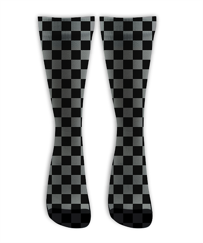 Meia Cano Alto - Quadriculada Cinza e Preto