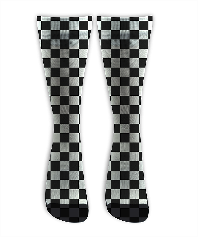 Meia Cano Alto - Quadriculada Branco e Preto