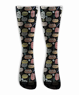 Meia  Cano Alto - Gato Feliz Black