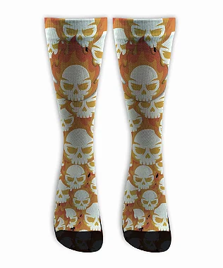 Meia  Cano Alto - Skull Flames Orange