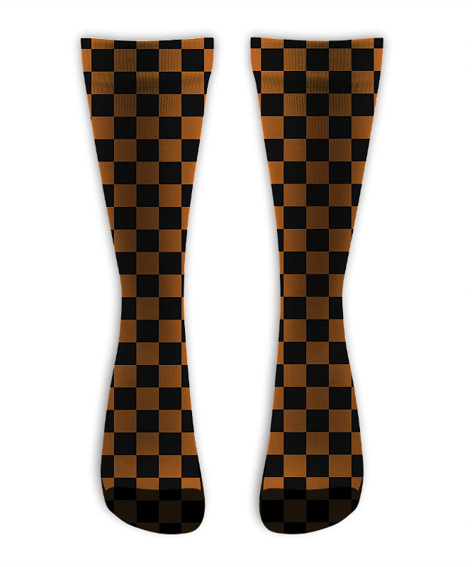 Meia  Cano Alto - Quadriculado Laranja e Preto