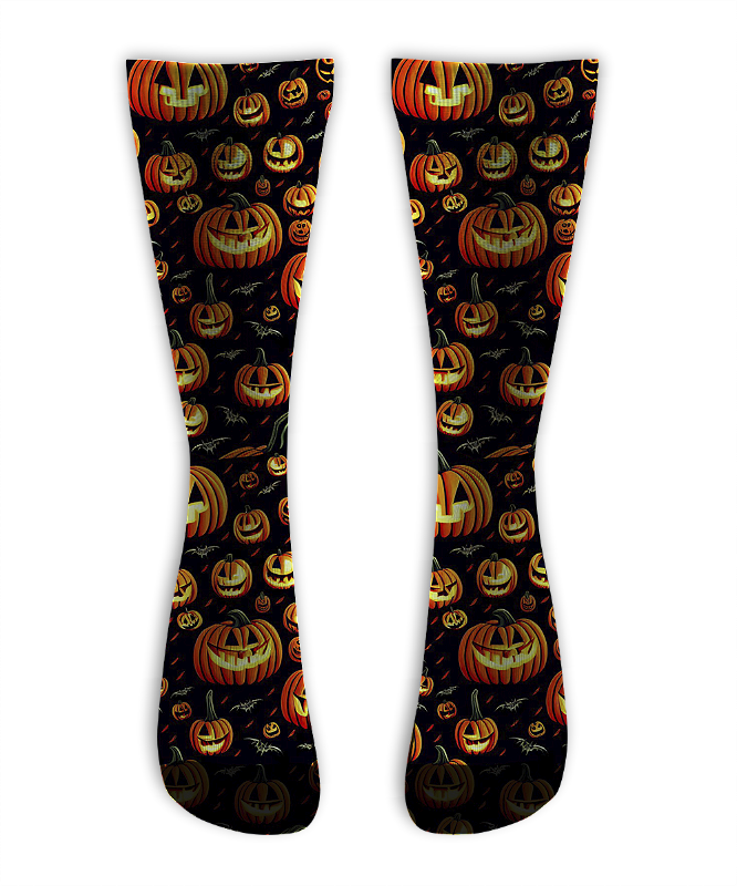 Meia  Cano Alto - Halloween Abóboras
