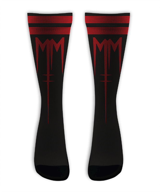 Meia  Cano Alto - Marilyn Manson Stripes Red