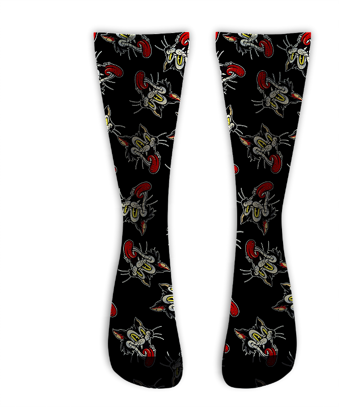 Meia  Cano Alto - Mad Cat Black