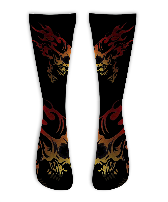 Meia  Cano Alto - Skull Flames Black