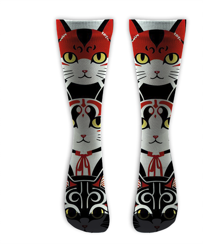 Meia  Cano Alto - Oriental Cat Red
