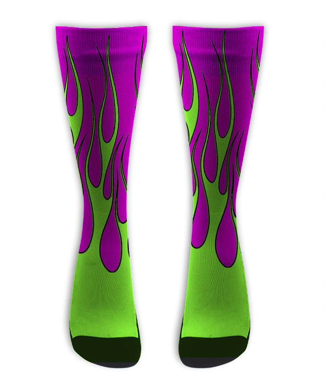 Meia Cano Alto - Flame Green and Pink
